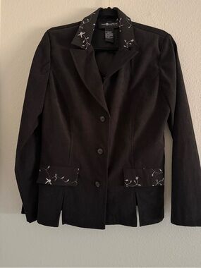 Vintage Sag Harbor Jacket Black Suede Embroidered Vest Goth Whimsigoth 90s Y2K